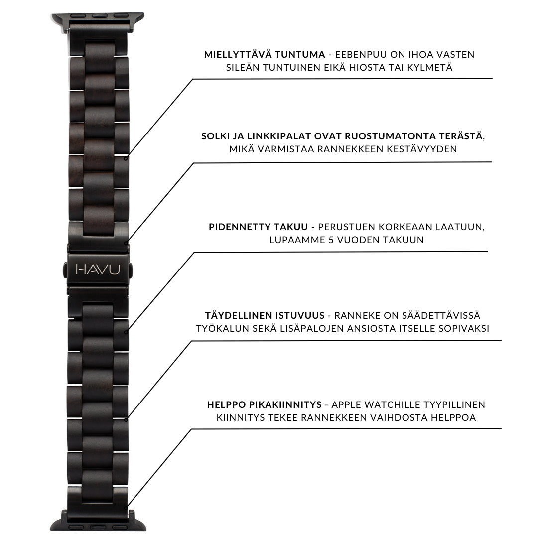 "Havu Eebenpuu Apple Watch -ranneke ominaisuudet"