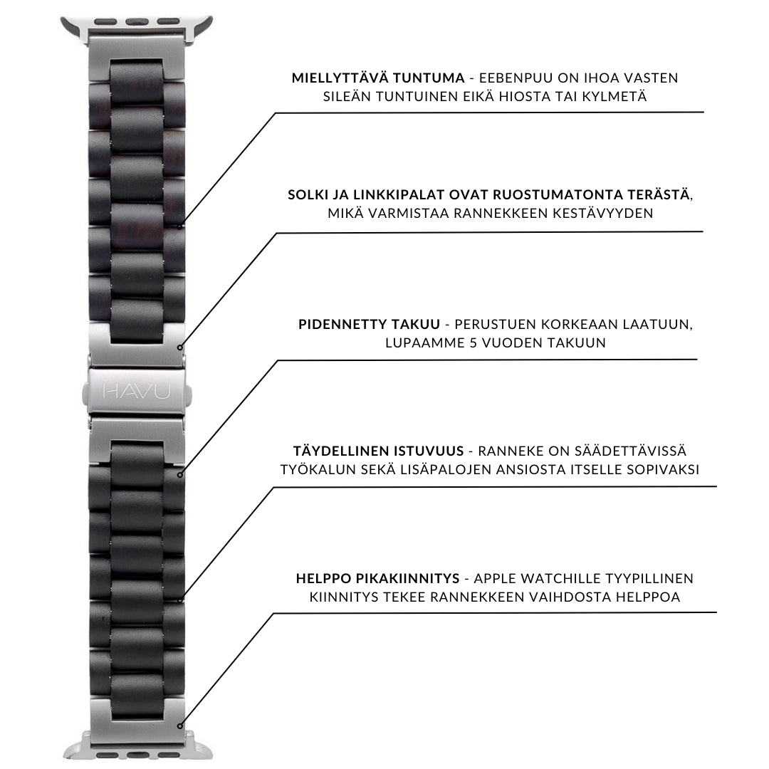 "Havu Eebenpuu Apple Watch Ultra -ranneke ominaisuudet"