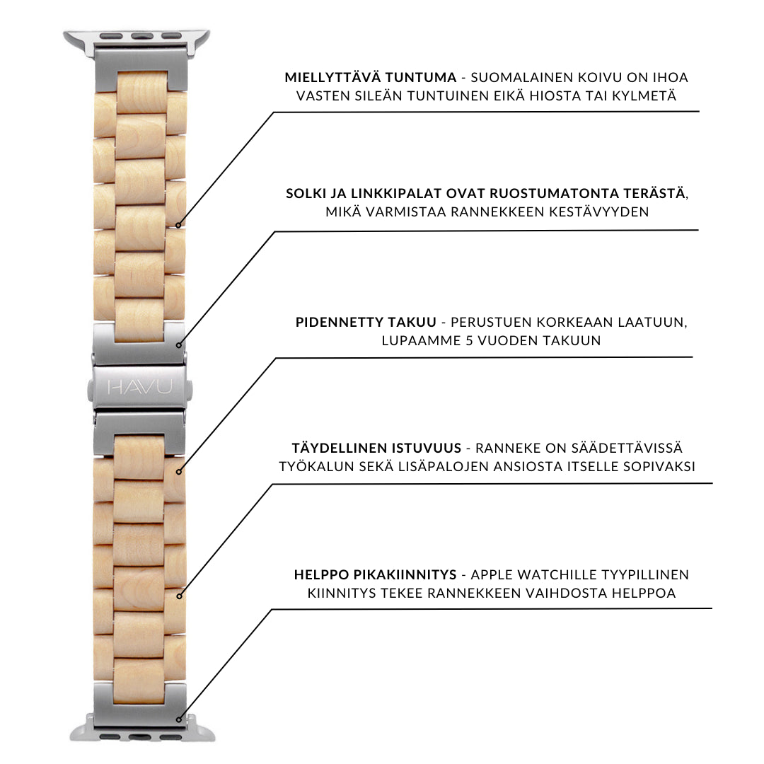 "Havu Koivu Apple Watch Ultra -ranneke, ominaisuudet"