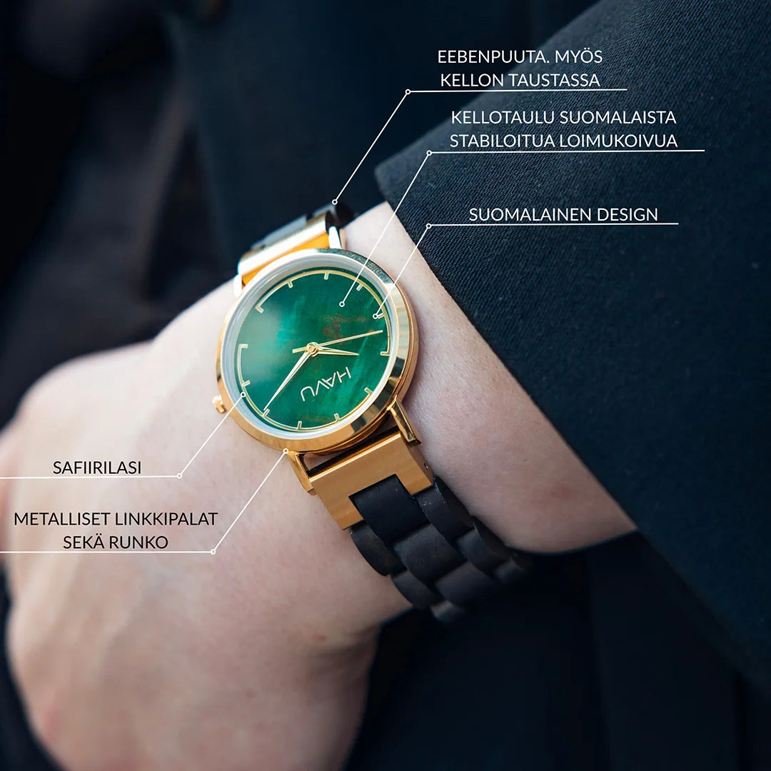Havu Revontuli-kello eebenpuu 32mm ominaisuudet