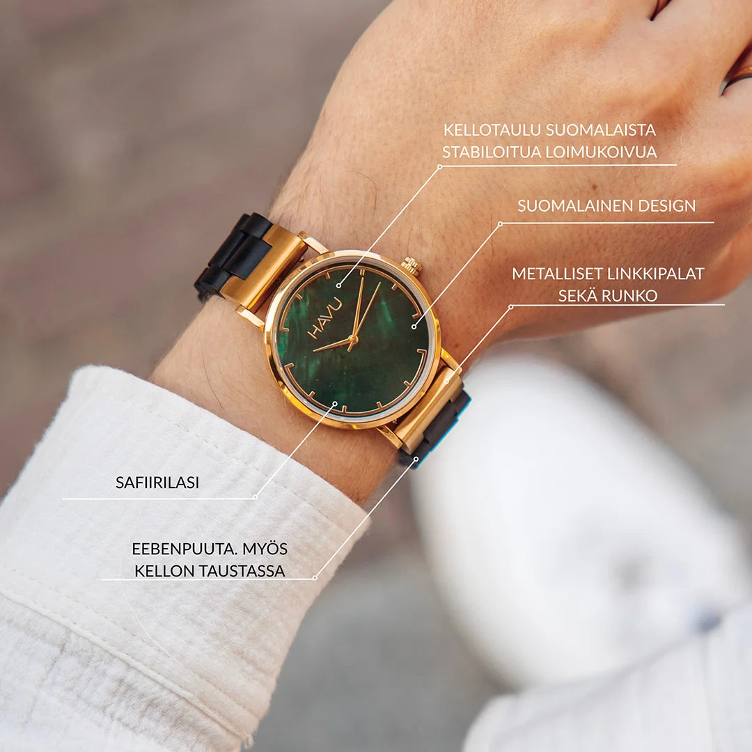 Havu Revontuli-kello eebenpuu 40mm ominaisuudet