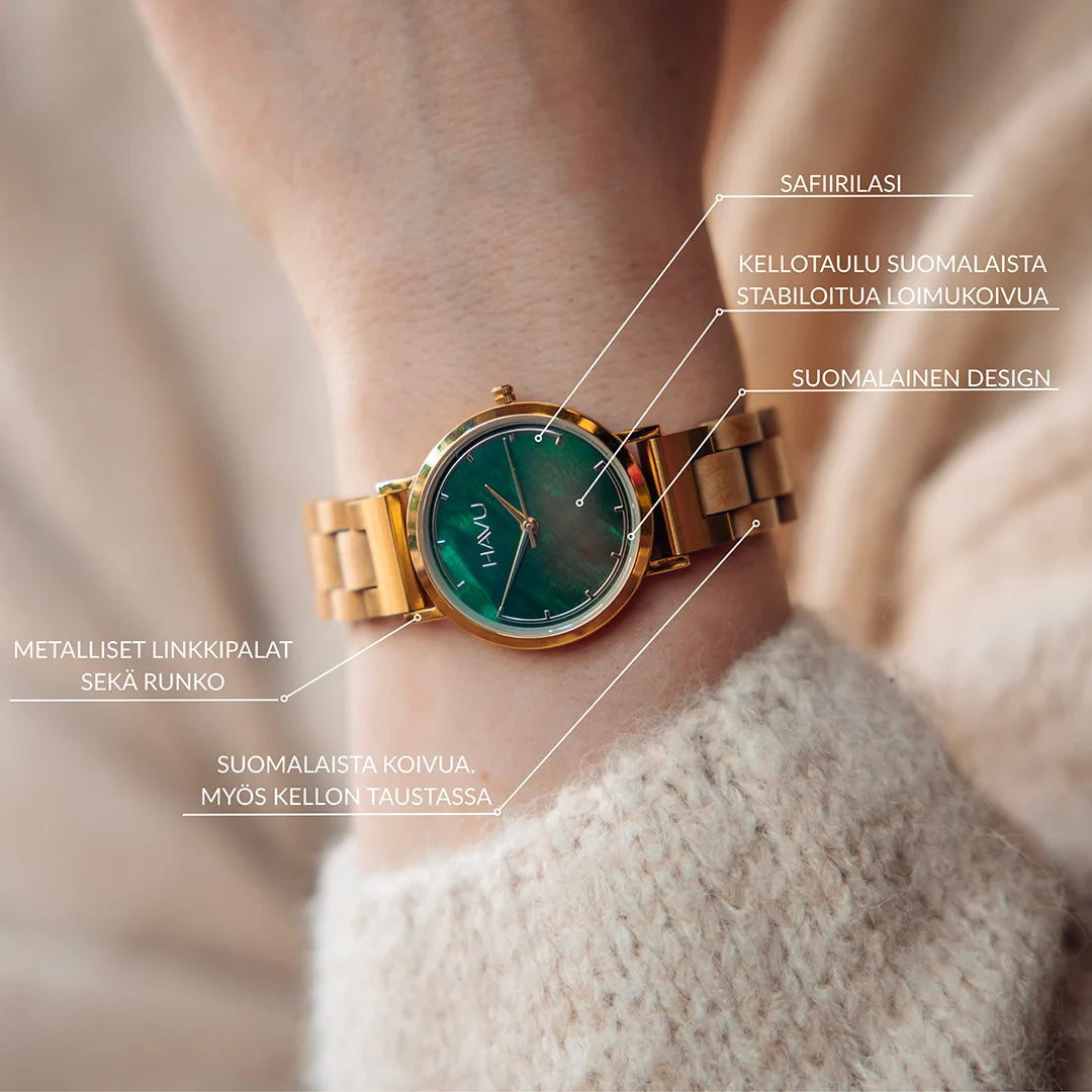 Havu Revontuli-kello koivupuu 32mm ominaisuudet